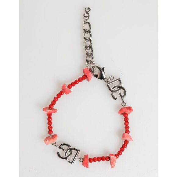 Dolce & Gabbana Silver Tone Brass Beaded Resin DG Logo Chain Men Men's Bracelet